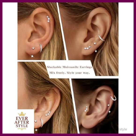 Sterling Silver Moissanite Stud Earrings Set Elegant Minimal Chic Hypoallergenic - Picture 6 of 8